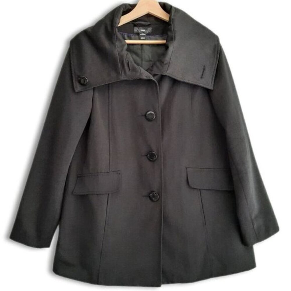 H&M | Wide Collar A-line Peacoat Jacket Water-Repellent Coat Black Sz 8